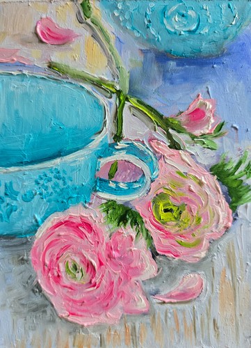 Blumen ranunkeln ölbild - blumen, 15x20
